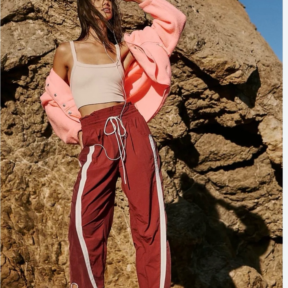 FP Movement by Free People Rust Red Track Joggers with White Stripe